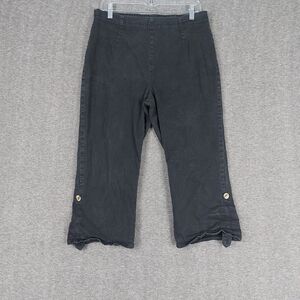 FADED GLORY WOMENS BLACK ELASTIC WAIST ROLL TAB BUTTON CUFF CAPRI PANTS SZ 18/20